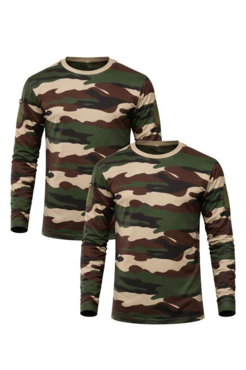 2’li Set Unisex Bisiklet Yaka Kamuflaj Desen %100 Pamuklu Uzun Kollu T-Shirt XL//USA