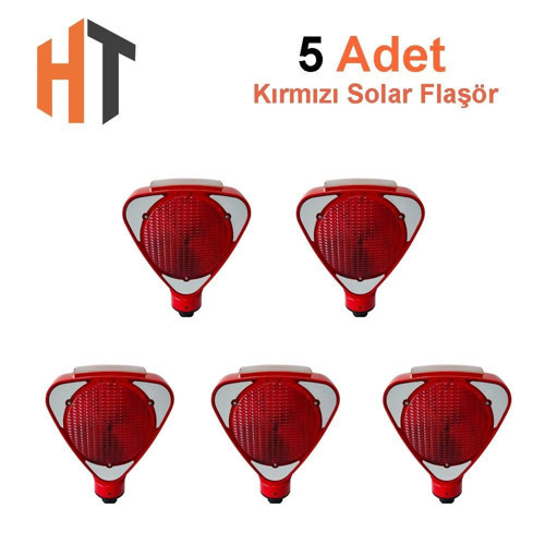 Solar Flaşörlü Ledli Lamba Seti Kırmızı 5 Adet
