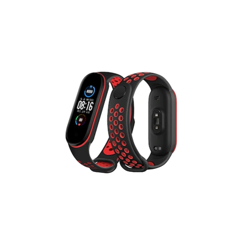 Mi Band 7 Spor Delikli Kordon - Siyah-Kırmızı
