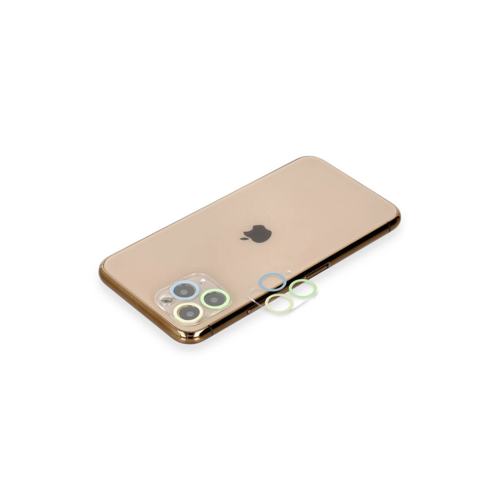 İphone 11 Pro Max Renkli Kamera Lens Koruma Cam - Yeşil-Sarı