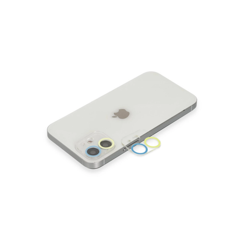 İphone 12 Renkli Kamera Lens Koruma Cam - Sarı-Mavi