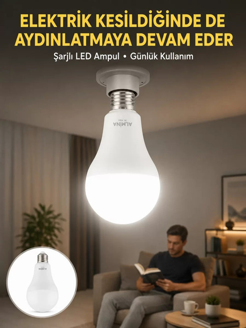 ® Acil Durumlar İçin Şarjlı LED Ampul 6400K Soğuk Beyaz 30 Watt Yeni Nesil