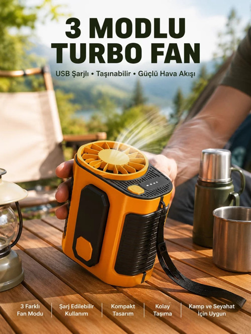 ® Taşınabilir USB Şarjlı Turbo Fan – 3 Modlu Soğutma Hafif & Kompakt