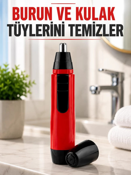 ® Kulak Burun Tüy Temizleme Makinası Pilli Kırmızı Ergonomik Yeni Nesil