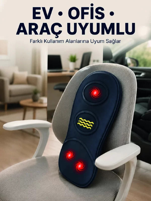 ® Isıtmalı Bel Masaj Minderi Ev Ofis Araç Uyumlu Titreşimli Destek