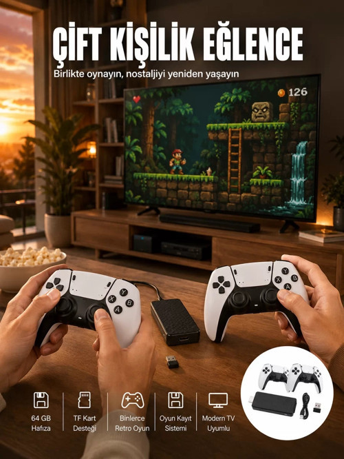 ® HDMI Girişli Retro Oyun Çubuğu 2 Kişilik Kablosuz Yeni Nesil