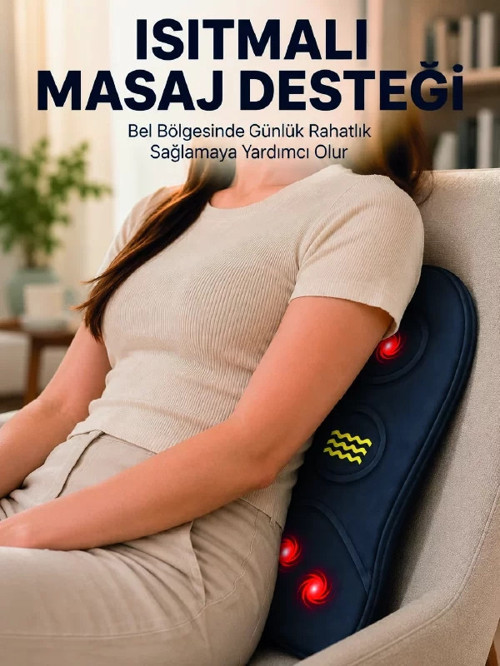 ® Titreşimli Isıtmalı Sırt ve Bel Masaj Minderi Ergonomik Tasarım