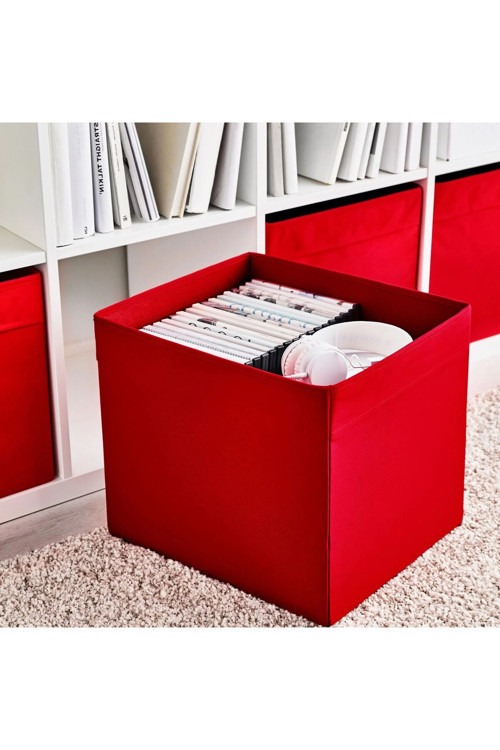 Kare Saklama Kutusu 33x38x33 Cm Düzenleyici Kutu Düz Kırmızı Polyester Organizer