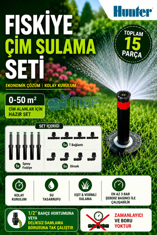 5 Adet Hunter Psu-04 6-a (1,80 Mt Yarıçap ) Çim Sulama Sprey Fıskiye Ve Montaj Ek Parçaları