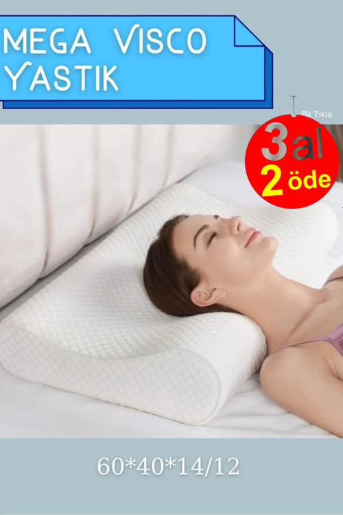 Mega Boy Ortopetik Visco Yastık Boyun Fıtığı Boyun Düzleşmesi Için Visco Yastık 60x40x14/12 Cm