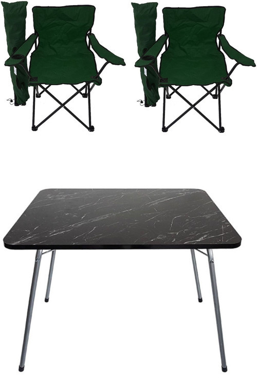 60x80 Granit Katlanır Masa + 2 Adet Kamp Sandalyesi Katlanır Sandalye Piknik Plaj Sandalyesi Yeşil