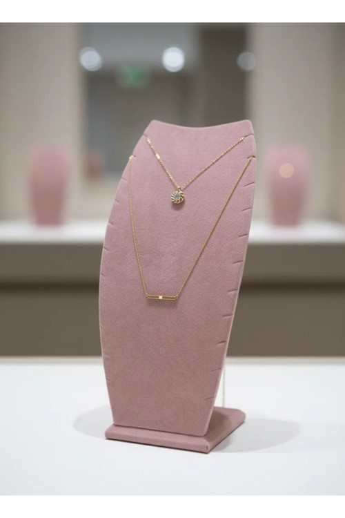 Yerli Üretim Dubai Model Süet Kumaş Pembe Renk 25/12 Cm Kolye -zincir Ayaklı Stand