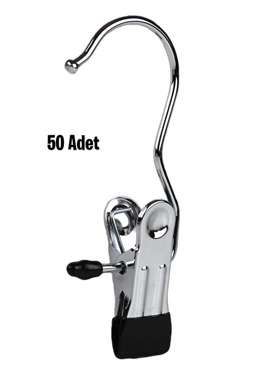 Metal Krom Kaplama Eşarp Askısı, Şal Askısı, Çok Amaçlı Askı, Tek Mandal, 50 Adet