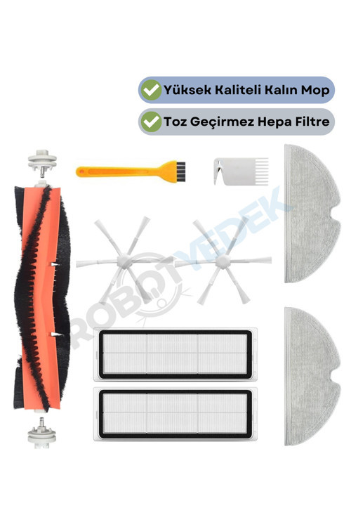 Xiaomi Vacuum Mop 2 (STYTJ03ZHM) Uyumlu Yedek Fırça Hepa Filtre Mop Seti-9 Parça