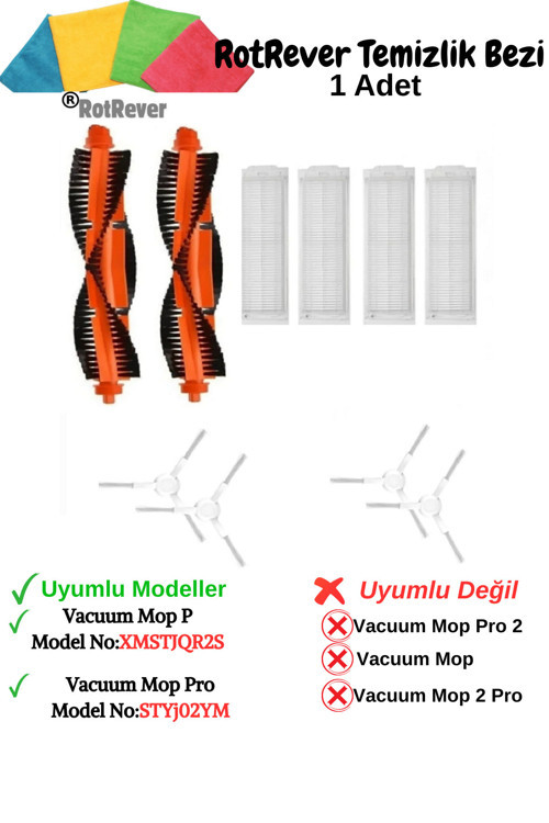 Xiaomi Vacuum Mop Pro-Mop P(Model No Dikkat)Uyumlu Fırça,Hepa Filtre,RotRever Bez Seti-11 Parça