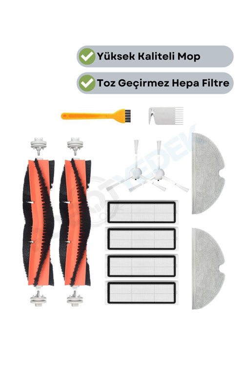 Xiaomi 2c Vacuum Mop Uyumlu Yedek Fırça Hepa Filtre Mop Seti-12 Parça