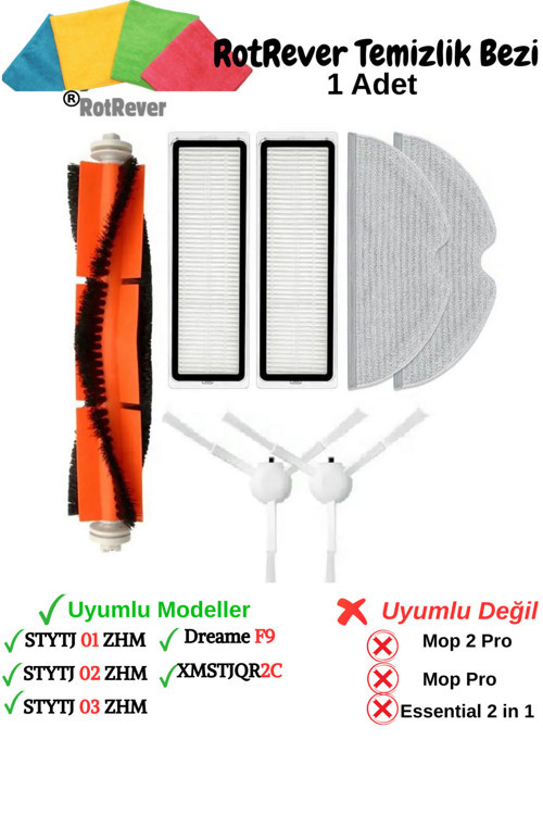 Xiaomi Mi Robot 1C / 2C,Vacuum Mop(02ZHM)Uyumlu Fırça,Filtre,Paspas,RotRever Bezi Yedek Seti-8 Parça