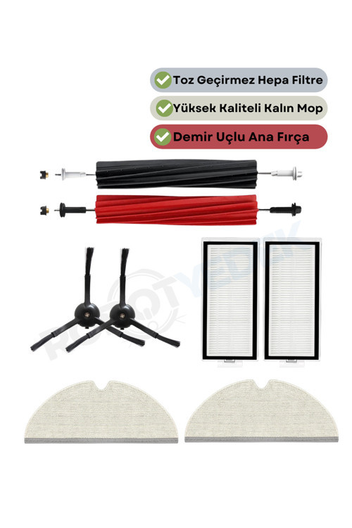 Roborock Q8 Max, Q8 Max Plus (Q8 Max Pro DEĞİL!!!) Siyah Uyumlu Yedek Fırça Hepa Filtre Mop-7 Parç