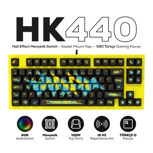 Gaming HK440 Hall Effect Manyetik Switch Rapid Trigger Sonic RGB 1k Hz 1 Ms Kablolu %75 Gaming Klavye