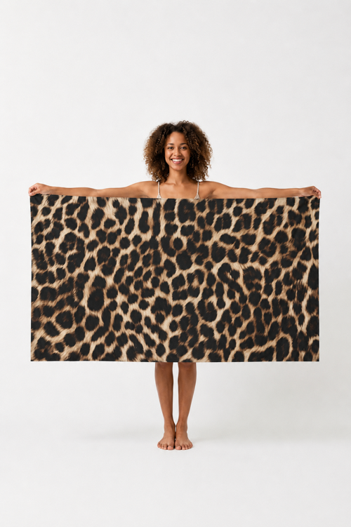 Leopar Desen Dijital Baskılı Plaj Havlusu 75x150
