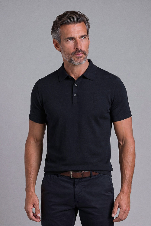 Siyah Studio Gömlek Yaka Düğmeli̇ T-shirt
