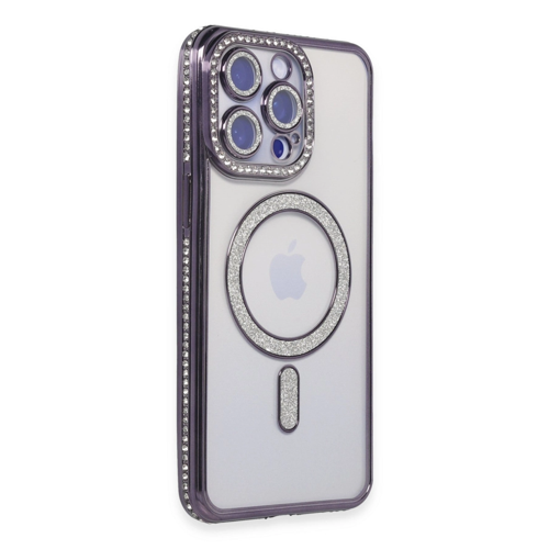 İphone 14 Pro Kılıf Joke Simli Magneticsafe Kılıf - Derin Mor