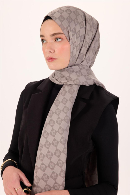 Pamuk Karışımlı Liva Şal Açık Gri Desenli Tok Duruşlu Nefes Alan 90x200
