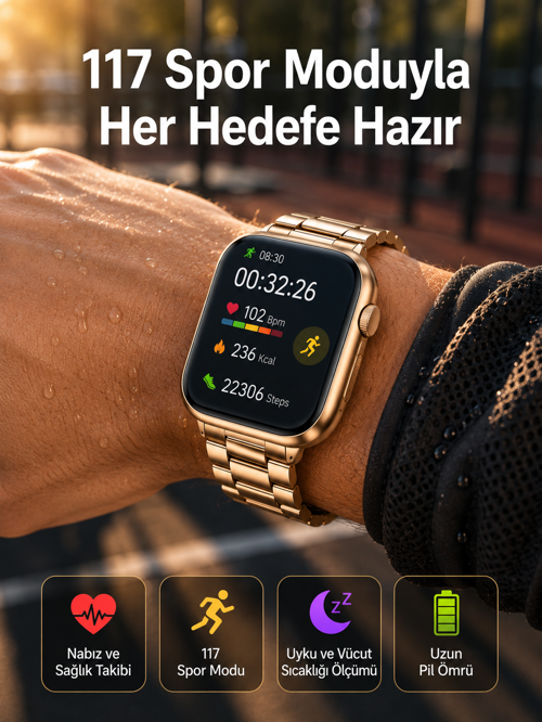 tekno Sağlık Takipli Akıllı Saat 117 Spor Modlu AMOLED Ekran 2026