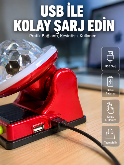 tekno Güneş Enerjili LED Disco Lamba Şarjlı RGB Parti ve Dekoratif Aydınlatma Lambası 2026