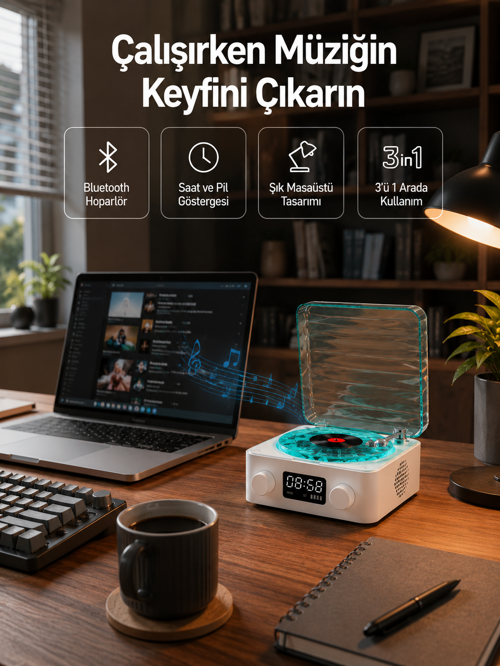 tekno Dekoratif Gece Işıklı Bluetooth Hoparlör – Zaman ve Pil Ekranlı 2026