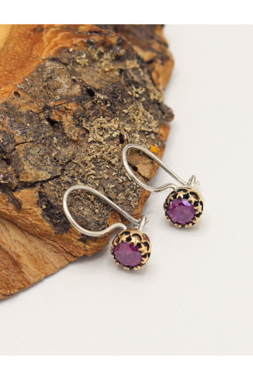 Pembe Paraiba Taşlı Küçük Yıldız Desenli El işi Otantik Gümüş Kadın Küpe 201025628
