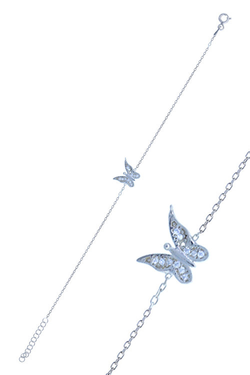 Kelebek Model Zirkon Taşlı Gümüş Kadın Bileklik 201024995