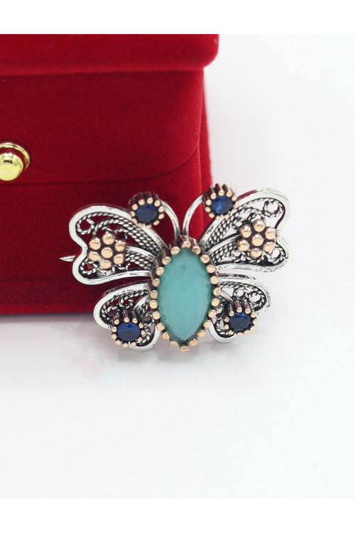 Topaz Taşlı Kelebek Model Telkari Gümüş Kadın Broş 201025415