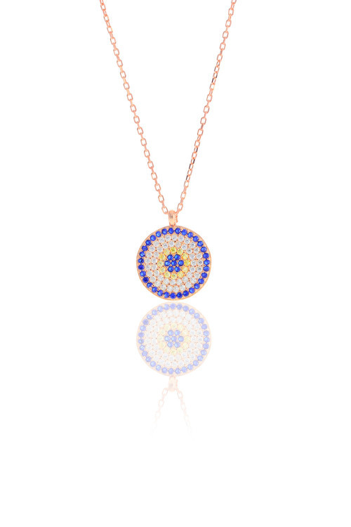 Nazar Boncuğu Tasarım Safir Zirkon Taşlı Roslu Kadın Kolye (M) 201025028