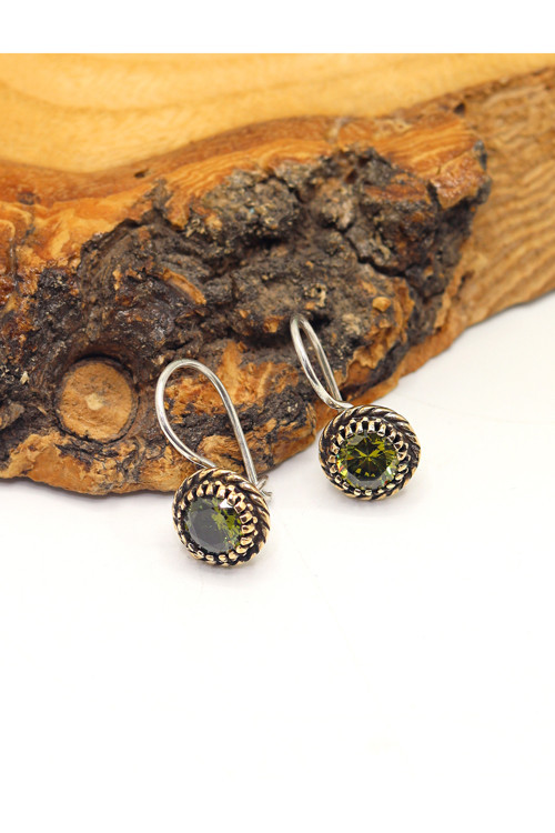 Zeberced (Peridot) Taşlı Sarmal Desenli El işi Otantik Gümüş Kadın Küpe 201025612