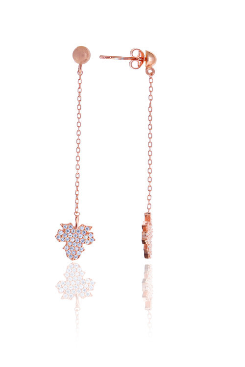 Çınar Tasarım Zirkon Taşlı Rose Kaplama Gümüş Kadın Küpe 201025100