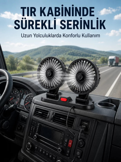 Çift Başlıklı Araç İçi USB Vantilatör Soğutucu Fan