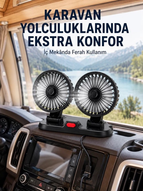 USB Bağlantılı Çift Başlıklı Araç İçi Soğutma Vantilatörü