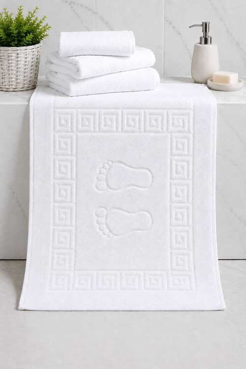 2 Li Ayak İzli Banyo Pamuklu Ayak Havlusu 50X70 Cm Beyaz