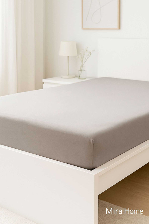 Çift Kişilik Düz Penye %100 Pamuklu Lastikli Çarşaf 180X200 Newsheet Gri