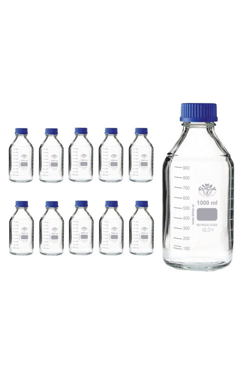 Cam Otoklav Şişe 1000 Ml - Vida Kapaklı Boş Şişe - Otaklavlanabilir - 10 Adet Toptan Set