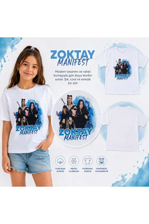 MANİFEST , ZOKTAY KIZ ÇOCUK , PAMUKLU PENYE , BEYAZ YAZLIK T-Shirt