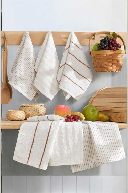 6 Lı Luna Naturel Mutfak Havlu Seti %100 Pamuklu 30X45 Cm Krem