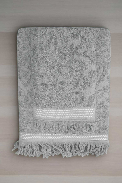 2 Parça Jakarlı Banyo Havlu Takımı %100 Pamuklu 90X150 Cm Arden Gri