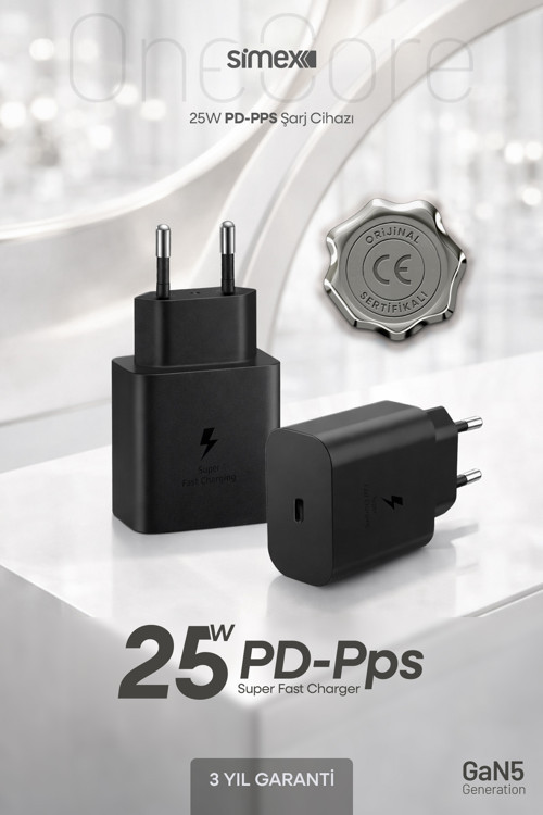 25W Süper Hızlı Şarj Adaptörü Type-C | Samsung Galaxy Uyumlu CE Belgeli SPS-17