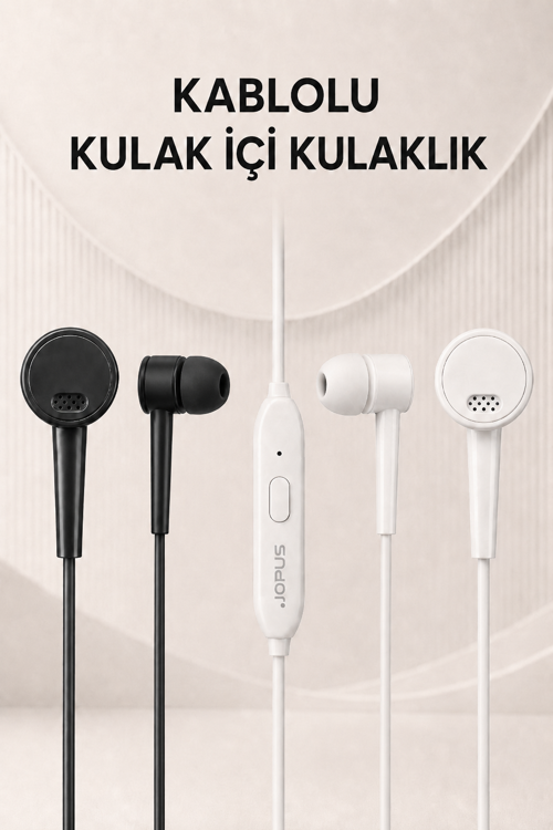 Yüksek Sesli Stereo Kulak İçi Kulaklık Mikrofonlu Beyaz 3.5mm Aux Jack Girişli 1m Kablo Tak Çalıştır iOS Android Uyumlu Siyah