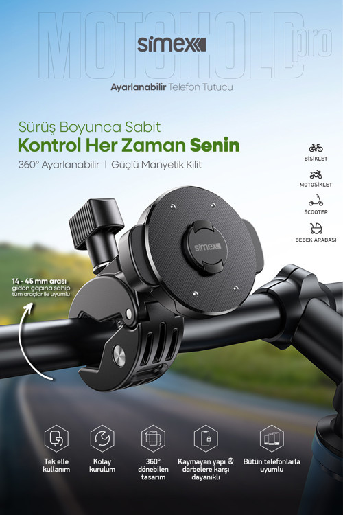 Motosiklet, Bisiklet, Scooter, ATV Uyumlu 360° Gidon Bağlantılı, Tak Çıkar Telefon Tutucu ST-213