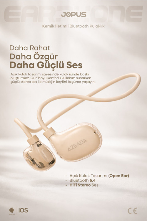 Jopus Boyun Bantlı Sporcu Bluetooth Kulaklık Esnek ve Hafif Tasarım 6 Saat Müzik Süresi Pudra AZ-BN06