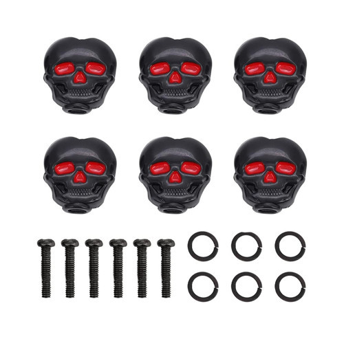 Siyah Kuru Kafa Gitar Akort Burgu Başlığı - Skull Tuner Knob (6'lı Set)