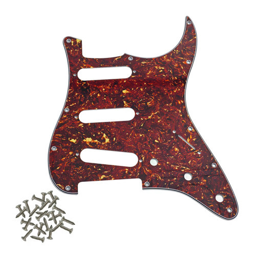 Stratocaster ST Kasa Elektro Gitar Pickguard 3 Katmanlı 11 Delikli Kırmızı Alev Desenli